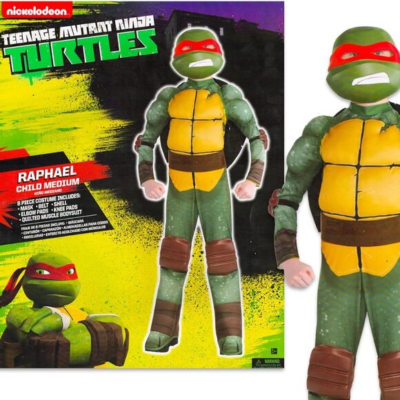 Teenage Mutant Ninja Turtles Raphael TMNT Kids Halloween Costume with Muscle Pad - Picture 1 of 7